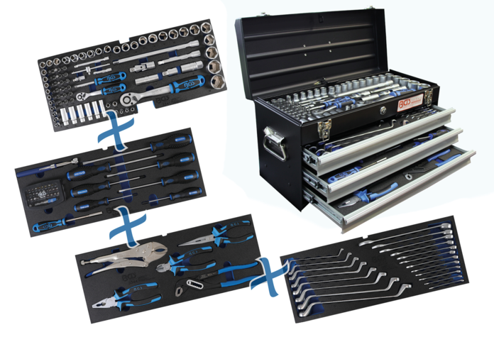 Caisse á outils métallique 3 tiroirs avec 143 outils
