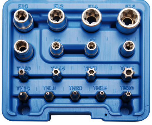 Jeu De 14 Douilles Femelles Torx E4-E24 Sur Rail - 1/4, 3/8, 1/2 Pouces, Coffret Outils Professionnel