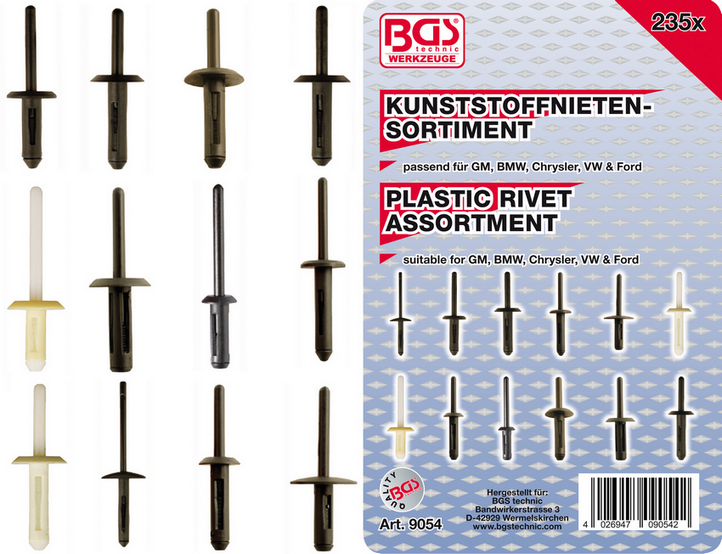 Assortiment rivets plastiques GM BMW Chrysler VW Ford 235 pièces ...