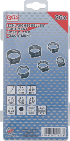 BGS Assortiment 80 Colliers De Tuyau Flexible - Ø13-50mm, Boîtier De Rangement